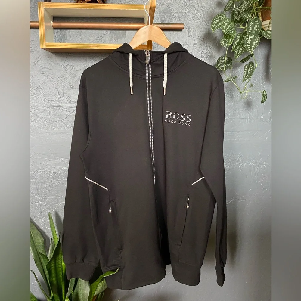 Hugo Boss Black Hooded Zip Sweatshirt with Contrast Drawstrings - Picture 2 of 5